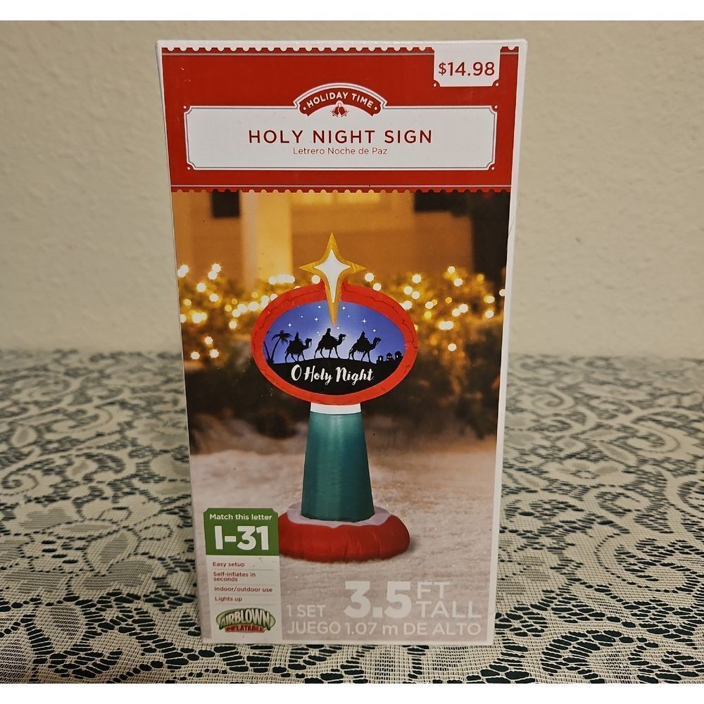 Holiday Time 3.5-foot tall "Holy Night Sign" Inflatable Lighted Holiday Decor